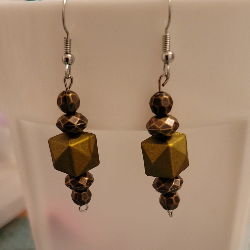 Dirty gold cube earrings